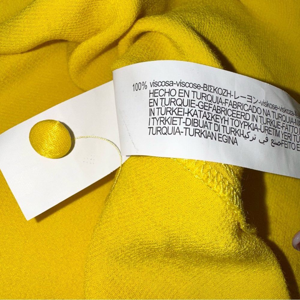 Zara yellow satin viscose neck bow tie detail button up blouse, size medium - Picture 15 of 16